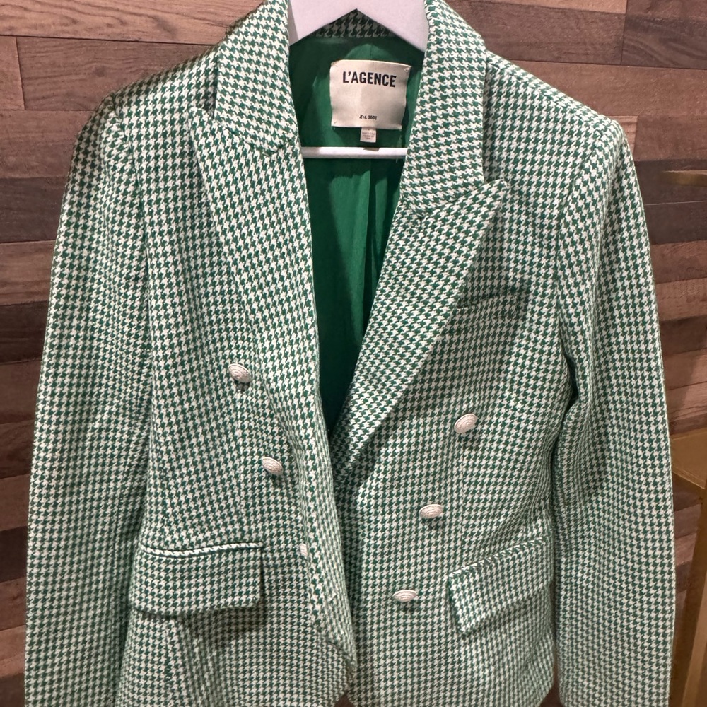 L’Agence Kenzie Double Breasted Blazer in Green Grass
